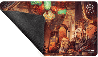 A Critical Role Playmat featuring characters from the show. Brand: Ultra-Pro, Item: Critical Role PoD Stitched Edge Playmat - Toast to Mollymauk.
