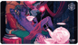 A purple-skinned tiefling with horns and a tail, lounging on cushions and holding a teacup. A teapot and flowers are nearby. Critical Role logo in the corner. Brand: Ultra PRO, Item: Critical Role PoD Stitched Edge Playmat - Mollymauk Tealeaf.