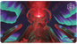 A red and green aurora-filled landscape featuring a towering red structure with a figure in a red cape standing on top. Brand: Ultra PRO, Item: Critical Role PoD Stitched Edge Playmat - Inherit the World.