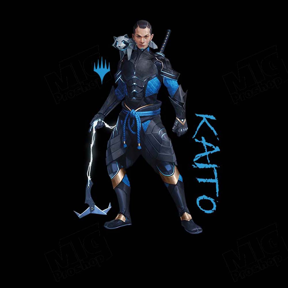 A black graphic t-shirt featuring Kaito from Magic: The Gathering. Brand: MTG PRO Shop, Item: Foundations Kaito Printed Graphic Tee.