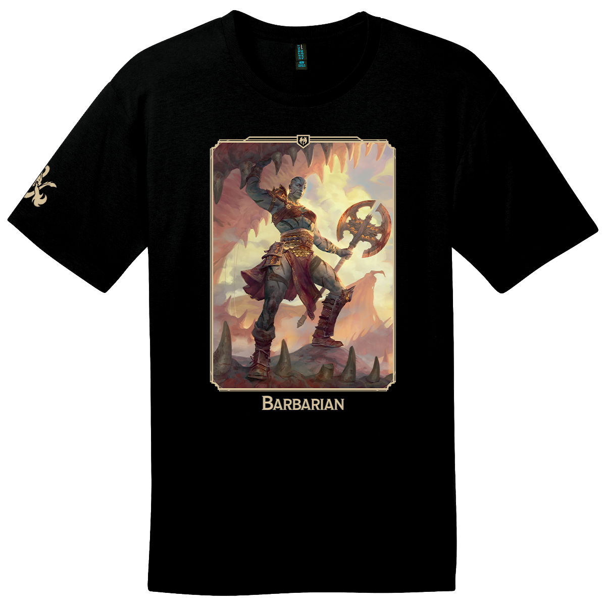 A black Ultra PRO Dungeons & Dragons Barbarian Class T-shirt for Men.