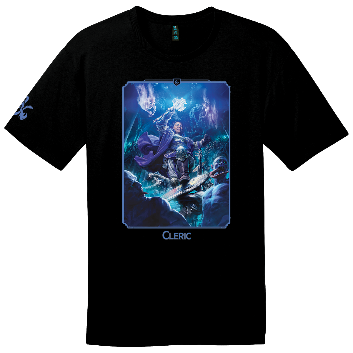 A black Dungeons & Dragons Cleric Class T-shirt. Brand: Ultra PRO, Item: Dungeons & Dragons Cleric Class T-shirt
