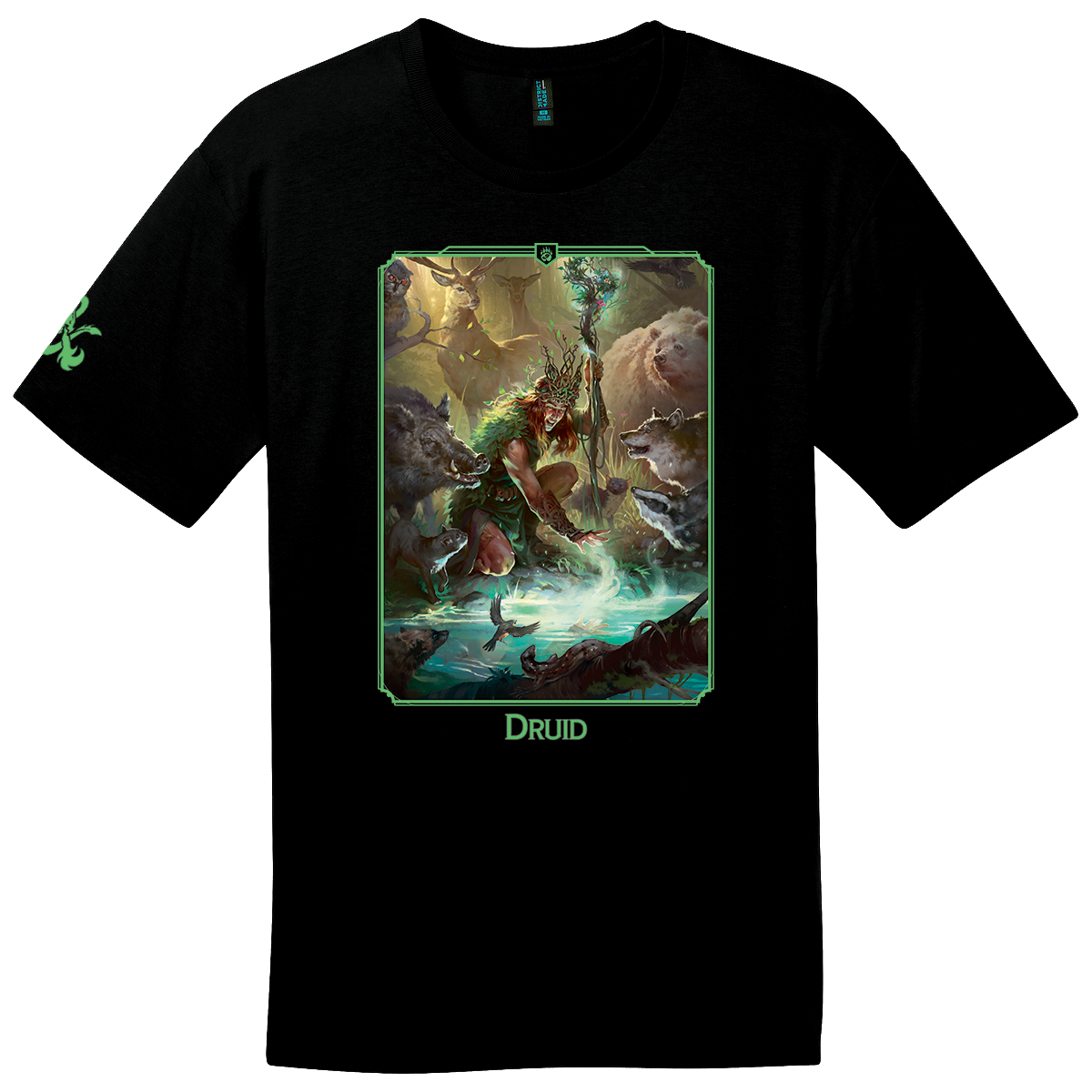 A black Ultra PRO Dungeons & Dragons Druid Class T-shirt for men.