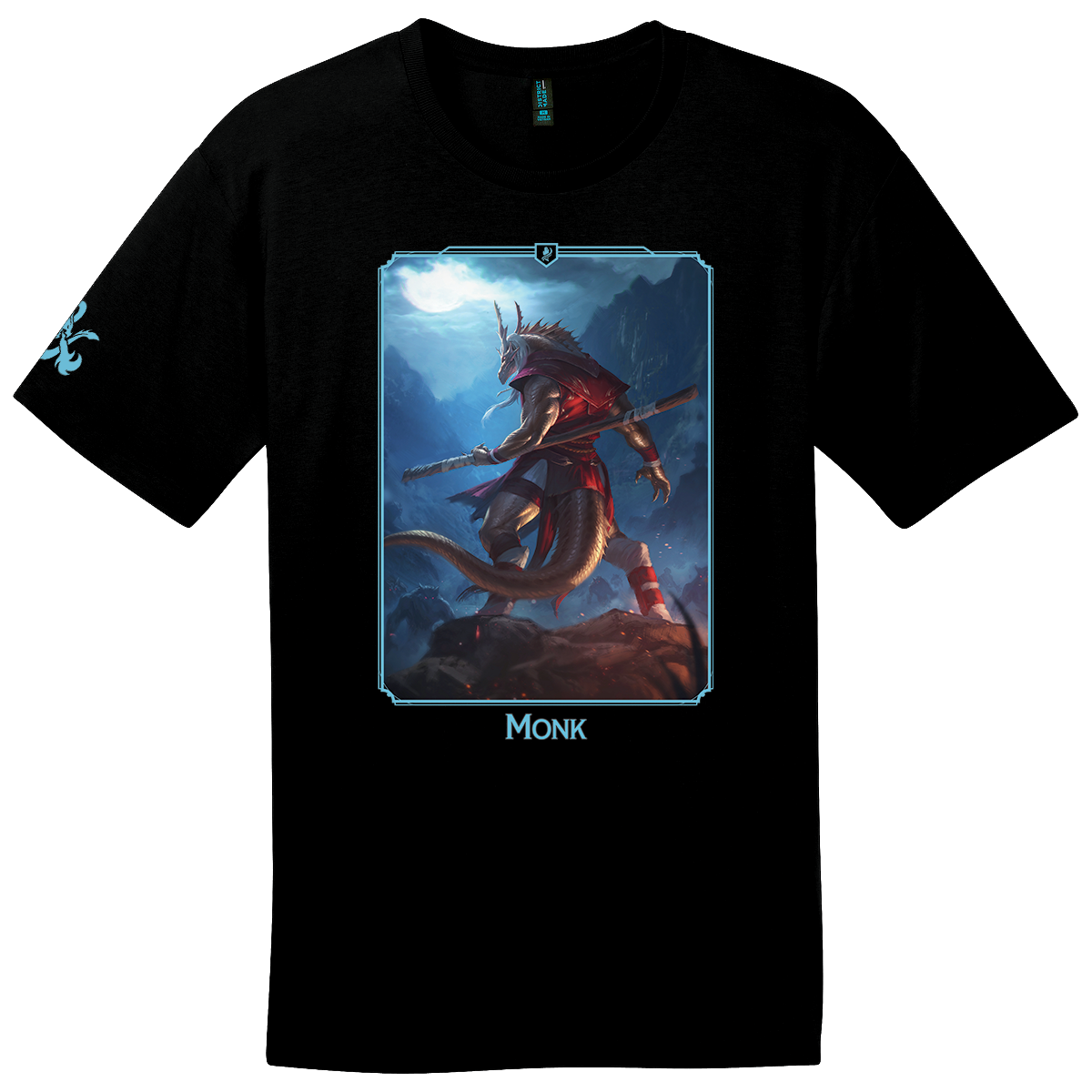 A black Ultra PRO Dungeons & Dragons Monk Class T-shirt for men.