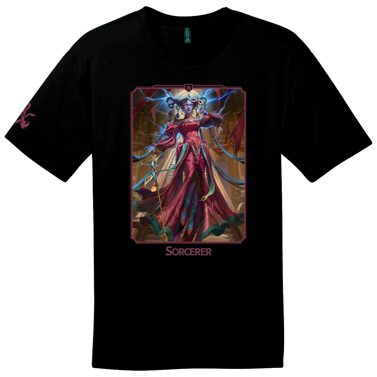 A Black Men's T-shirt featuring the Dungeons & Dragons Sorcerer Class artwork. Brand: Ultra PRO, Item: Dungeons & Dragons Sorcerer Class T-shirt.