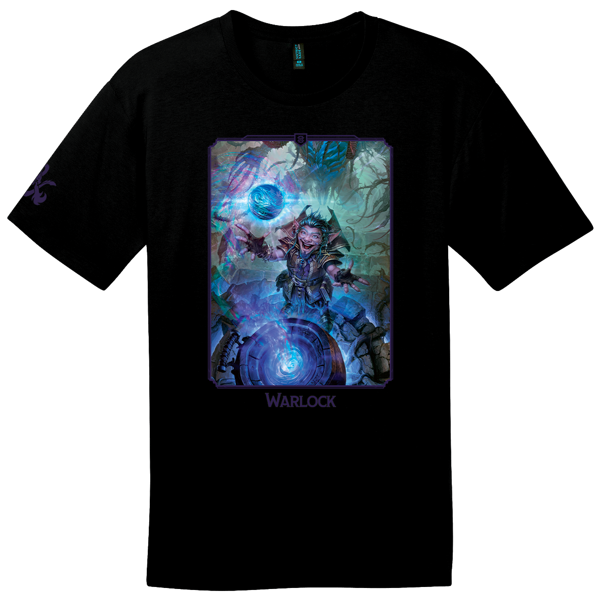 A black Ultra PRO Dungeons & Dragons Warlock Class T-shirt for Men.