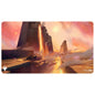 A Magic: The Gathering "Edge of Eternities" Playmat featuring a battle scene with futuristic structures and spacecraft, illustrated by Titus Lunter. Brand: MTG PRO Shop.