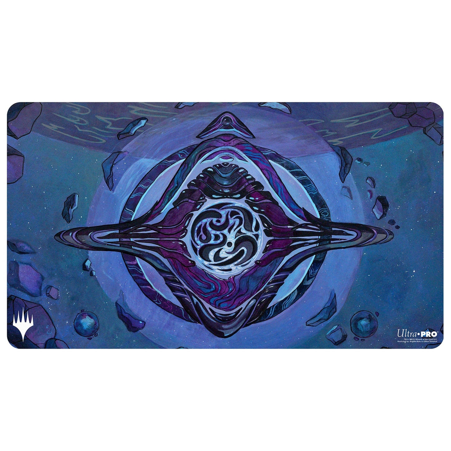 A purple and blue abstract cosmic playmat. Brand: MTG PRO Shop, Item: Edge of Eternities - Playmat - Archenemy’s Charm.