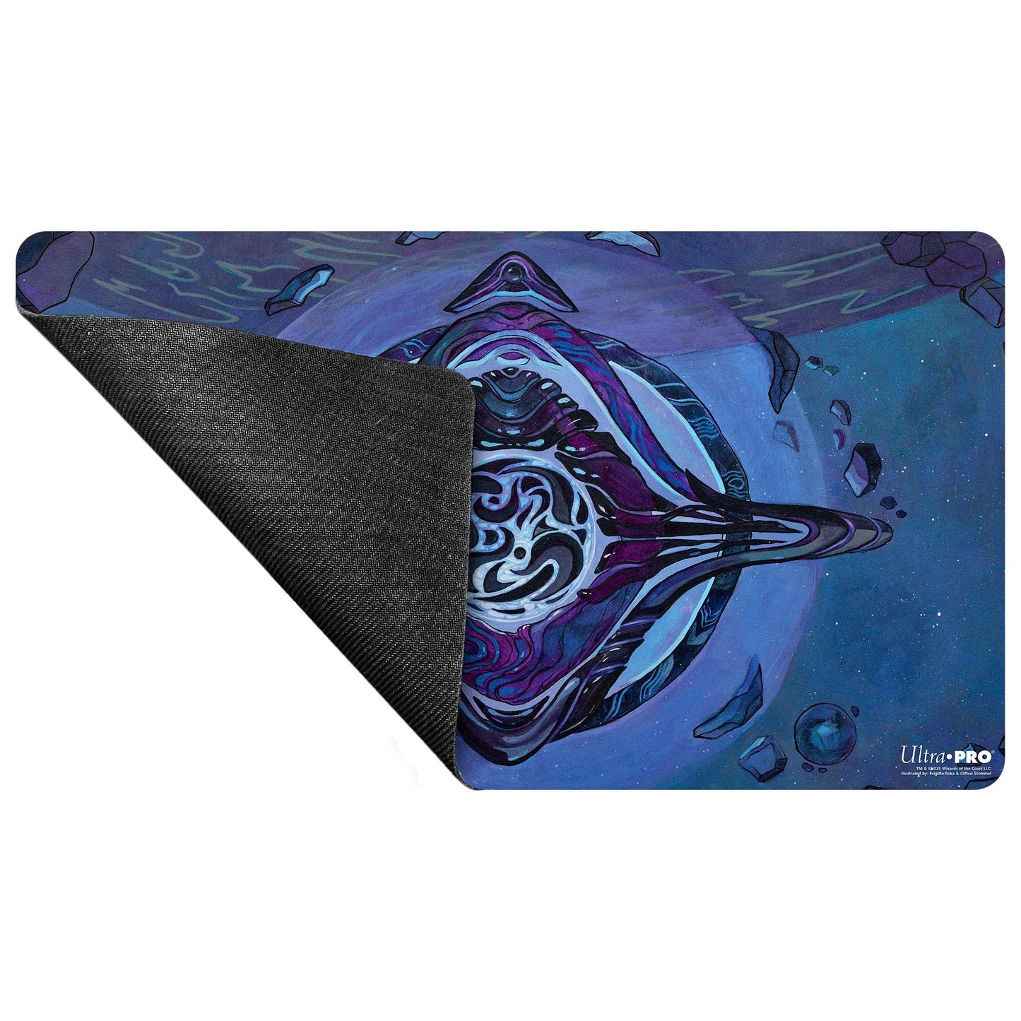 A purple and blue abstract creature playmat. Brand: Ultra Pro, Item: Edge of Eternities - Archenemy's Charm Playmat.