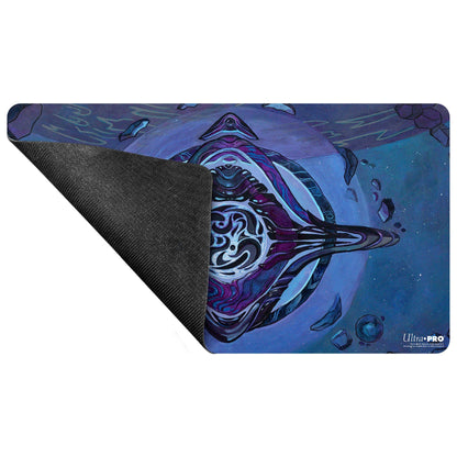 A purple and blue abstract creature playmat. Brand: Ultra Pro, Item: Edge of Eternities - Archenemy's Charm Playmat.