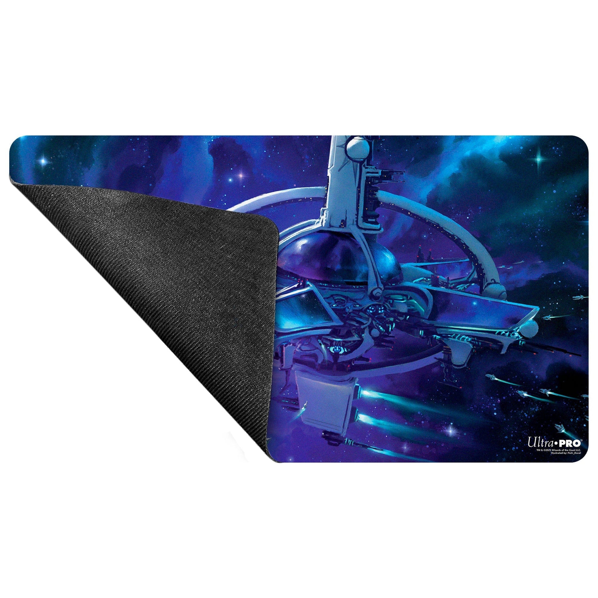 A blue and purple space-themed playmat featuring the Infinite Guideline Station and ships, with the Ultra Pro logo. Brand: Ultra Pro, Item: Edge of Eternities Playmat.
