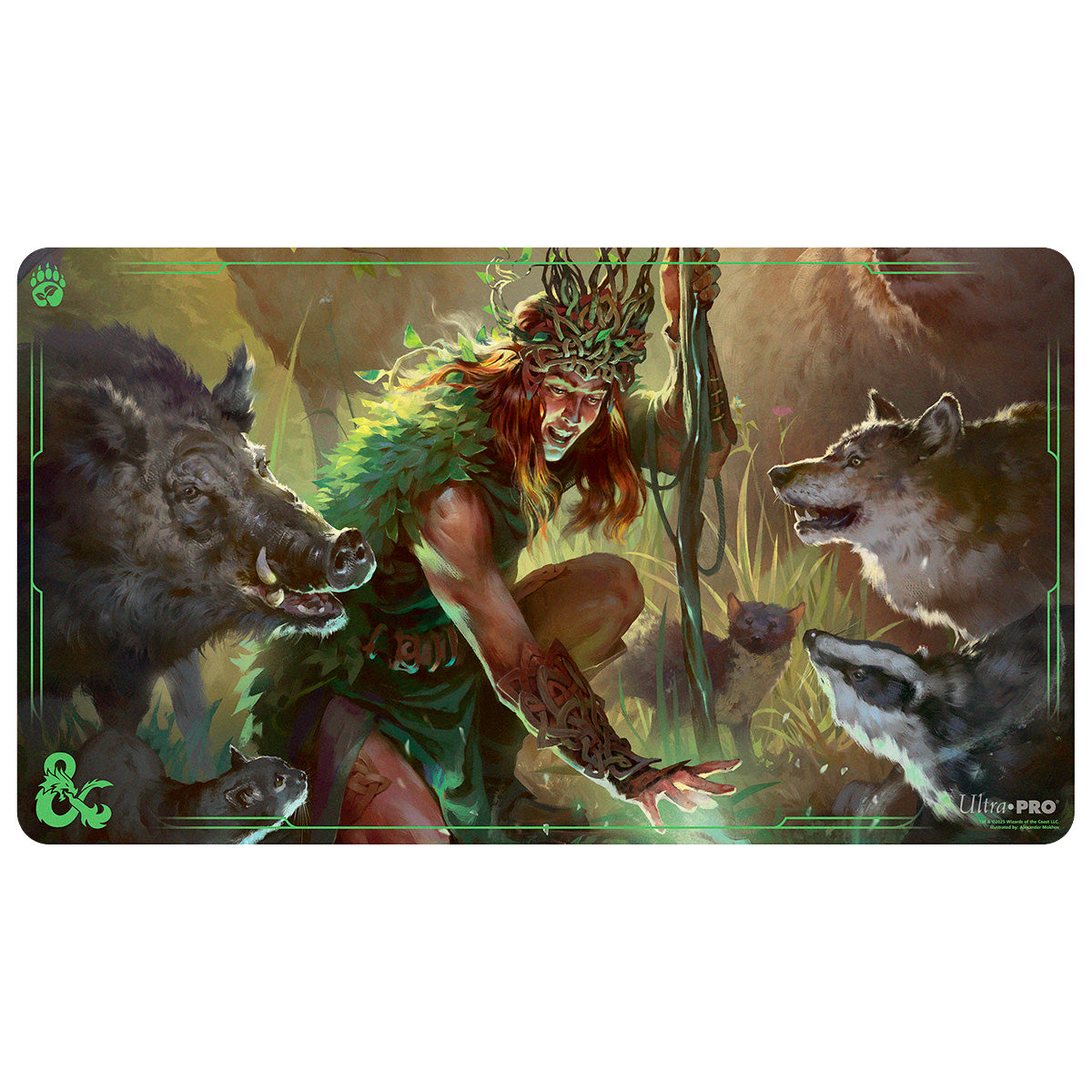 A Dungeons & Dragons Druid Class Playmat by Ultra PRO, featuring a druid surrounded by forest animals.