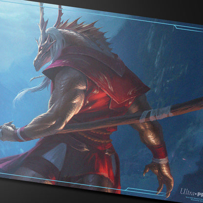 A Dungeons & Dragons Monk Class Playmat featuring a dragon-like warrior in red robes, holding a staff. Brand: Ultra PRO, Item: Dungeons & Dragons Monk Class Playmat.