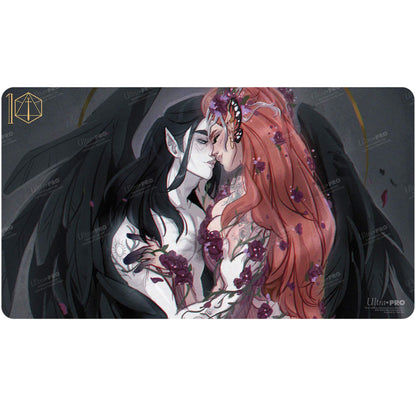 A dark fantasy illustration of Vax and Keyleth from Critical Role on an Ultra PRO playmat.