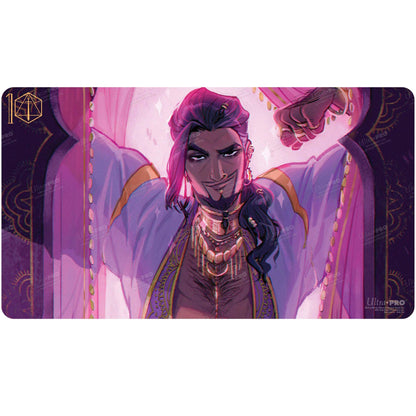A purple and pink illustrated playmat featuring Shaun Gilmore from Critical Role. Brand: Ultra PRO, Item: Critical Role Pinups - Shaun Gilmore Playmat.