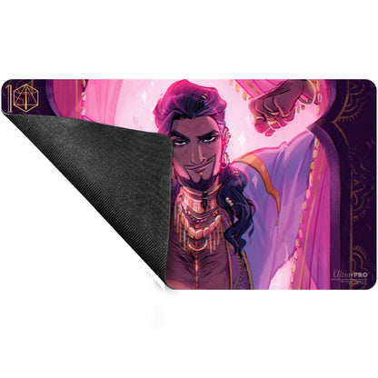 A purple and pink illustrated playmat featuring Shaun Gilmore from Critical Role. Brand: Ultra PRO, Item: Critical Role Pinups - Shaun Gilmore Playmat.