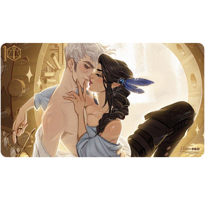 A romantic illustration of Percy and Vex from Critical Role on an Ultra PRO playmat.
