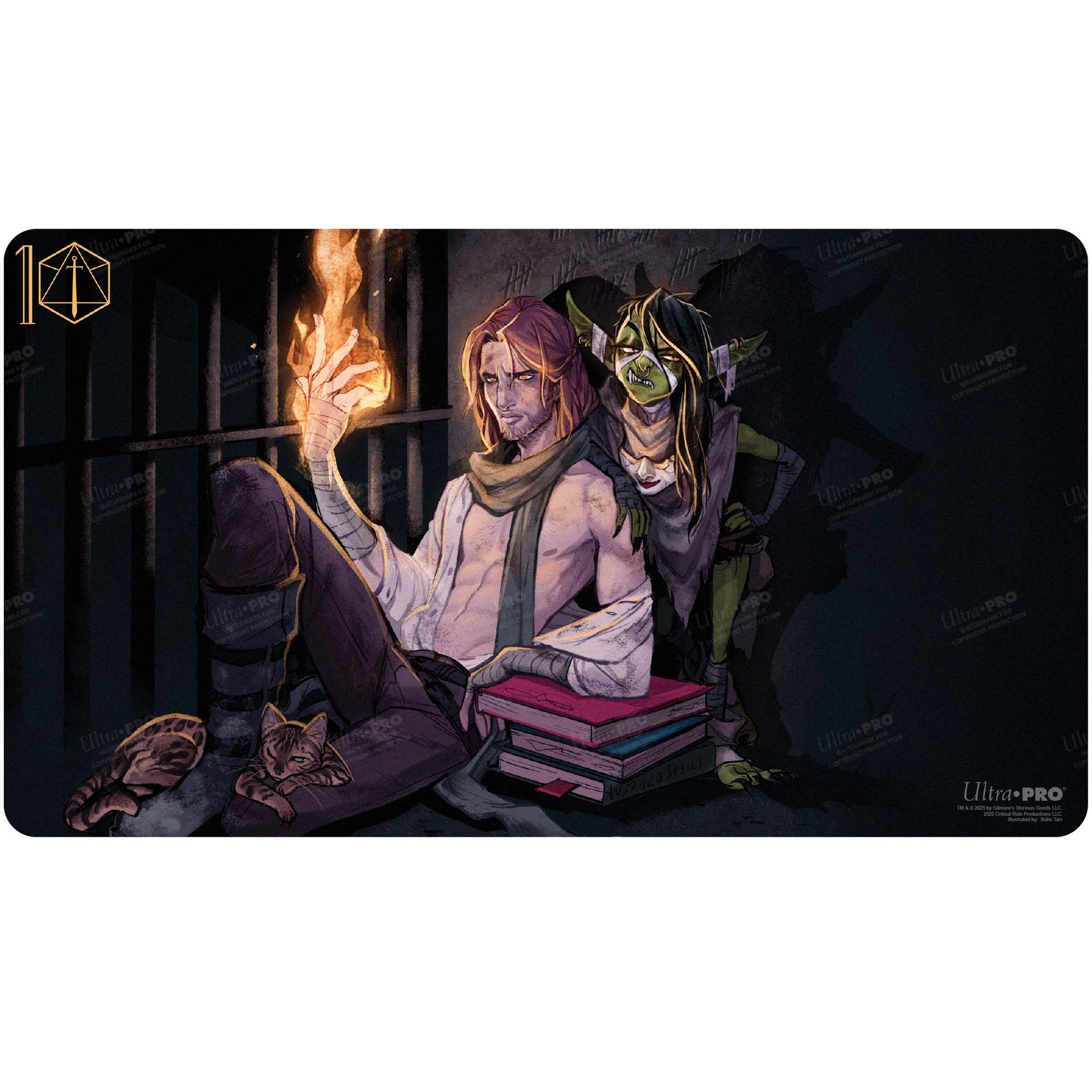A black playmat featuring artwork of Critical Role characters Caleb Widogast and Nott the Brave by Ultra PRO.
