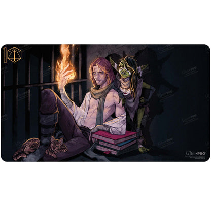 A black playmat featuring artwork of Critical Role characters Caleb Widogast and Nott the Brave by Ultra PRO.