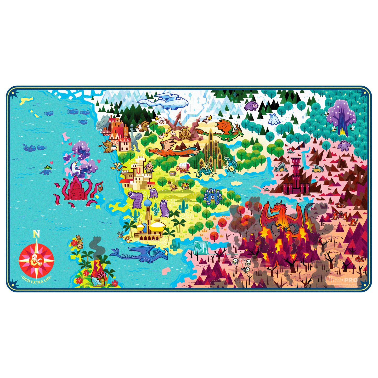 A colorful fantasy map playmat for Dungeons & Dragons Extra Life 2025. Brand: Ultra PRO, Item: Extra Life 2025 Playmat for Dungeons & Dragons.
