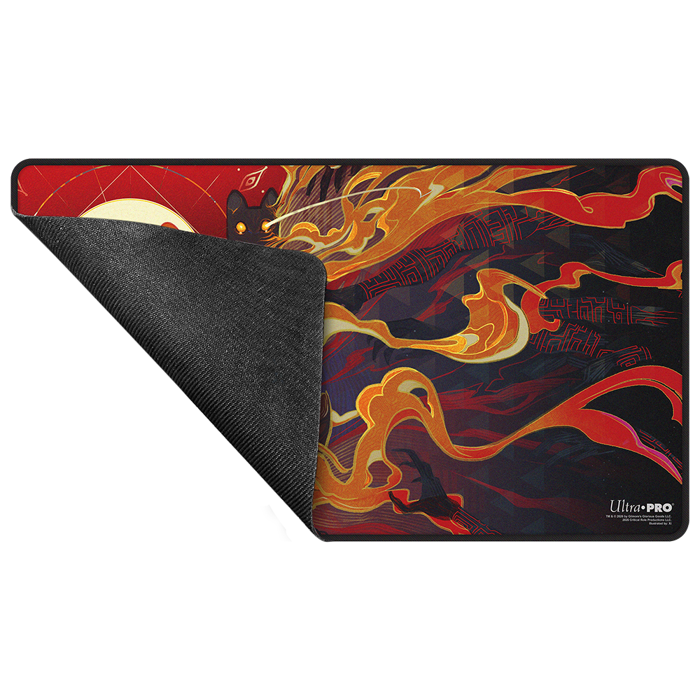 A black-stitched playmat featuring artwork from Critical Role Radiants: The Mighty Nein Caleb Widogast. Brand: Ultra-Pro.