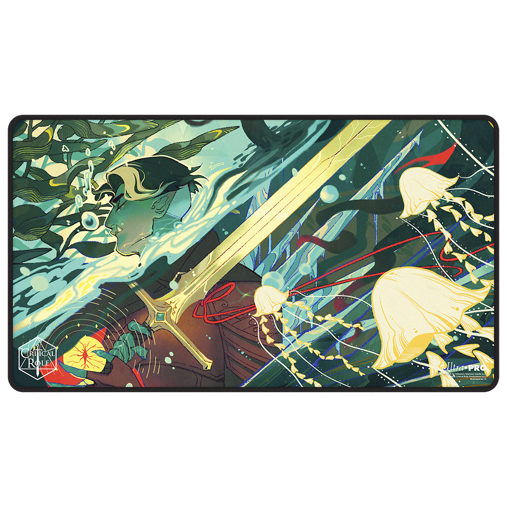 A black-stitched playmat featuring artwork from Critical Role's Radiants: The Mighty Nein Fjord Stone. Brand: Ultra PRO, Item: Critical Role Radiants: The Mighty Nein Fjord Stone Black-Stitched Playmat for Tabletop Gaming