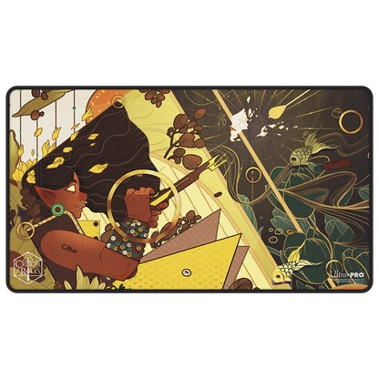 A black-stitched playmat featuring Veth Brenatto from Critical Role. Brand: Ultra PRO, Item: Critical Role Radiants: The Mighty Nein Veth Brenatto Black-Stitched Playmat for Tabletop Gaming