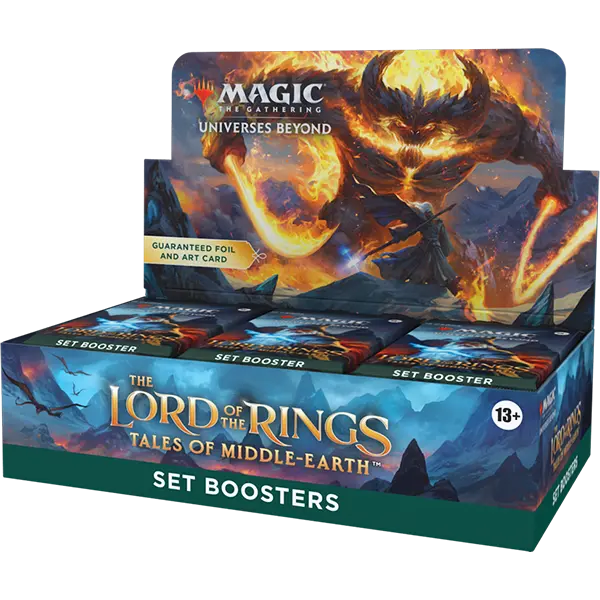 A sealed Magic: The Gathering The Lord of the Rings: Tales of Middle-earth Set Booster Box Display featuring the Balrog and Gandalf. Publisher: Magic: The Gathering, Game: Magic: The Gathering, Set: Tales of Middle-earth (LTR)