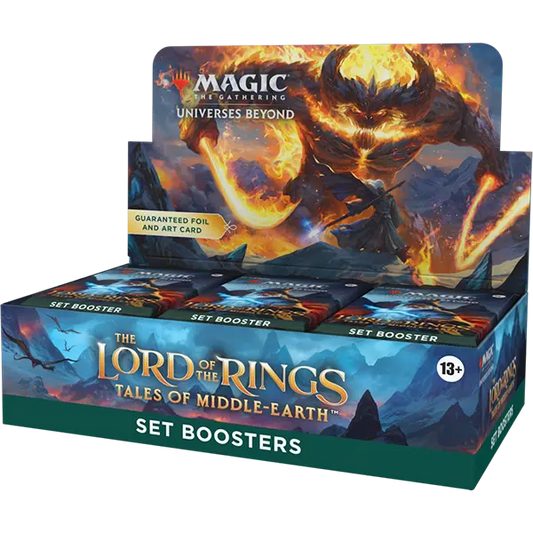 A sealed Magic: The Gathering The Lord of the Rings: Tales of Middle-earth Set Booster Box Display featuring the Balrog and Gandalf. Publisher: Magic: The Gathering, Game: Magic: The Gathering, Set: Tales of Middle-earth (LTR)