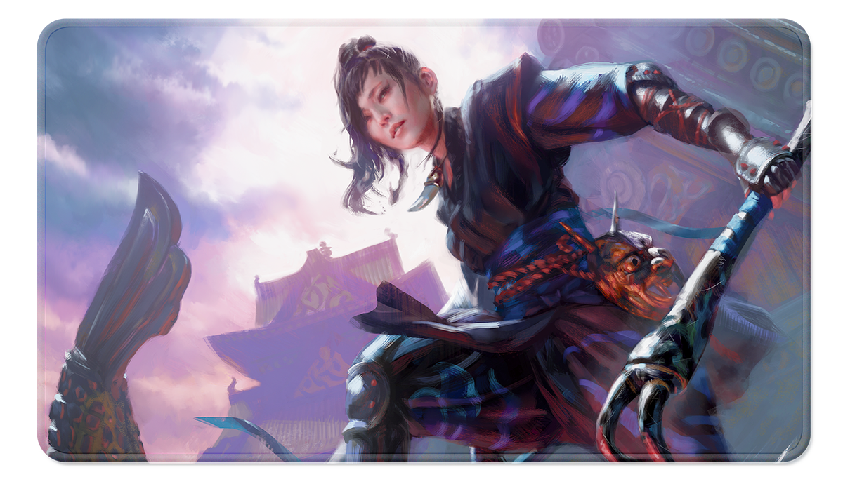 A blue and purple playmat featuring Yuriko, the Tiger's Shadow from Magic: The Gathering. Brand: Ultra PRO, Item: Commander Series #2: Allied - Yuriko Stitched Standard Gaming Playmat