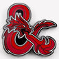 A red Dungeons & Dragons ampersand pin. Brand: MTG PRO Shop, Item: Dungeons & Dragons Ampersand Pin 001.