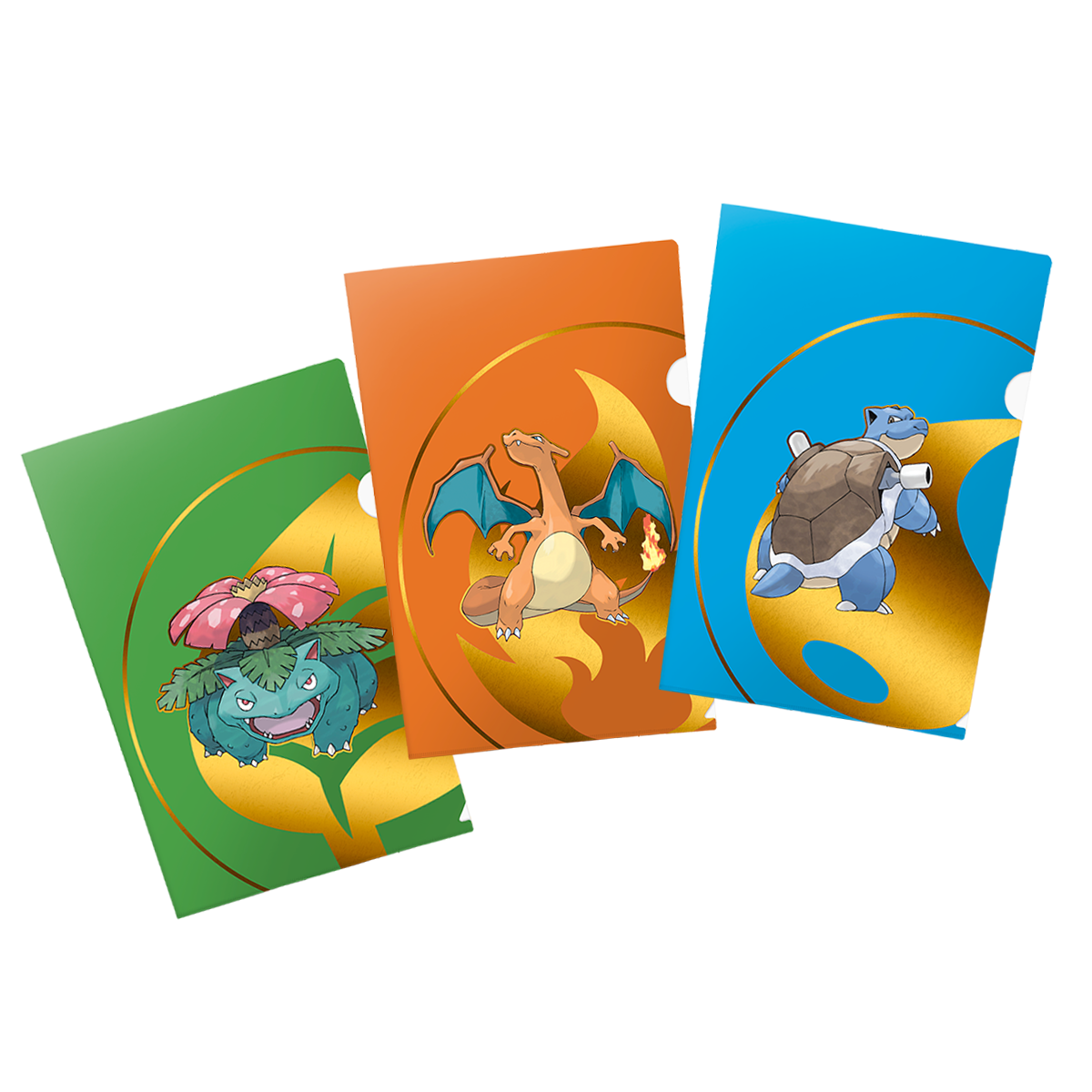 A set of three Ultra PRO Pokemon Tournament Folios featuring Charizard, Blastoise, and Venusaur.