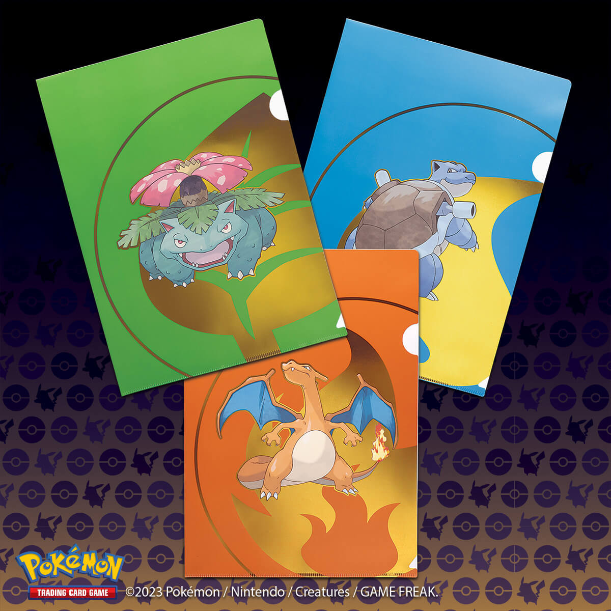 A set of three Pokemon Tournament Folios featuring Charizard, Blastoise, and Venusaur. Brand: Pokemon, Item: Charizard, Blastoise, Venusaur Tournament Folios for Pokemon.