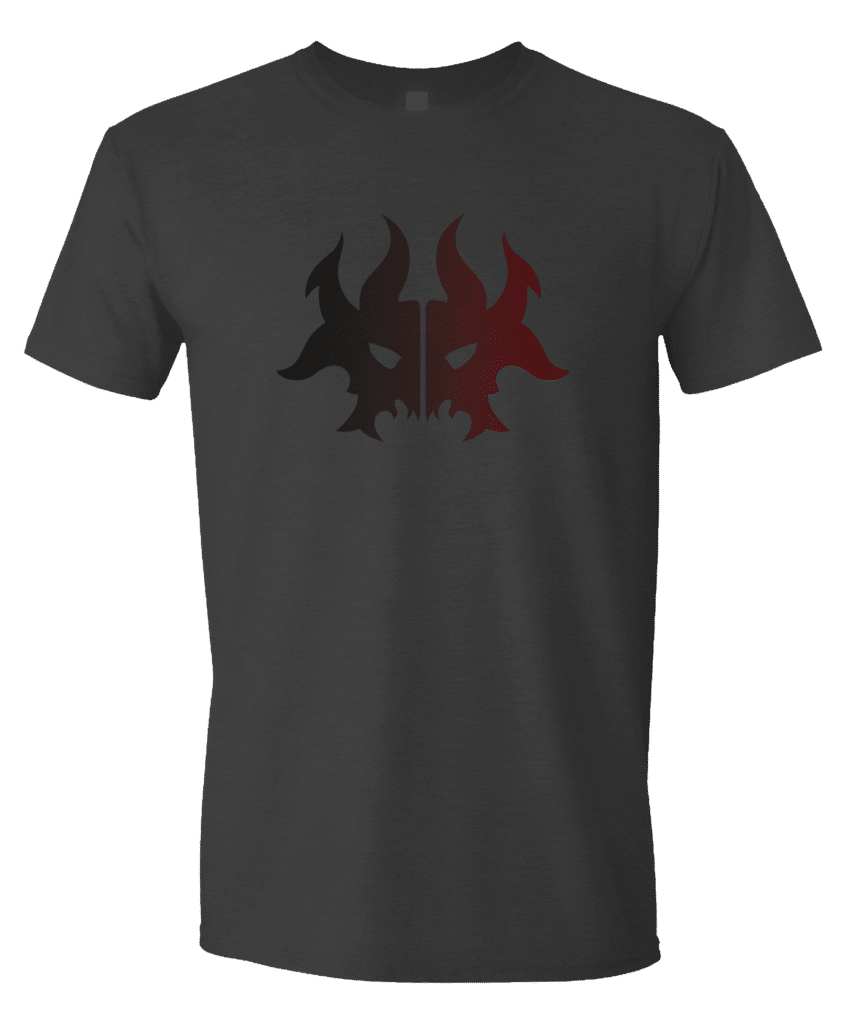 A dark grey t-shirt featuring the Rakdos Guild symbol from Magic: The Gathering. Brand: MTG PRO Shop, Item: Guild Symbol Rakdos Unisex T-shirt for Magic: The Gathering