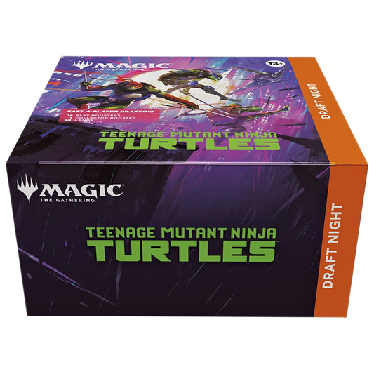 A sealed Draft Night box featuring the Teenage Mutant Ninja Turtles. Publisher: Magic: The Gathering, Game: Magic: The Gathering, Set: Teenage Mutant Ninja Turtles (TMNT)
