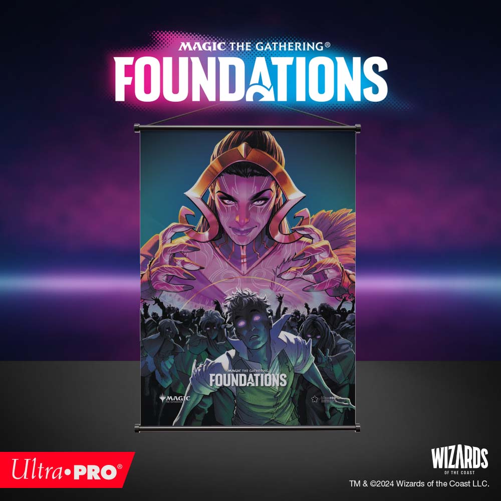 A Magic: The Gathering Foundations Liliana Wall Scroll by Ultra Pro.