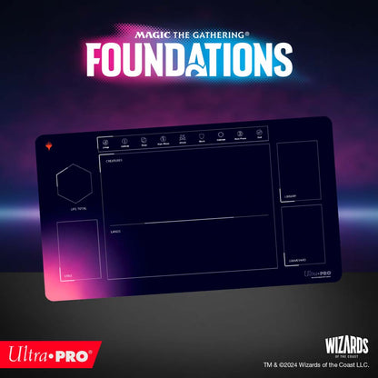 A dark blue Magic: The Gathering Foundations Learn To Play 1-Player Playmat. Brand: Ultra-Pro, Item: Foundations Learn To Play 1-Player Playmat for Magic: The Gathering.