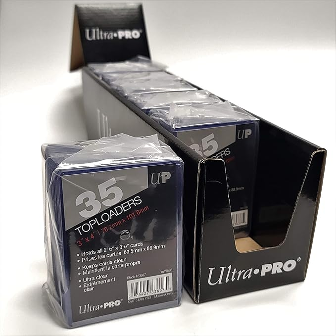 A stack of Ultra PRO 3" x 4" Toploaders. Brand: Ultra PRO, Item: 35 Toploaders