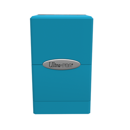 A blue Classic SATIN Tower DECK BOX. Brand: Ultra PRO, Item: Classic SATIN® Tower DECK BOX®