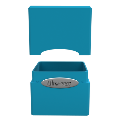 A blue Classic SATIN Cube deck box. Brand: Ultra PRO