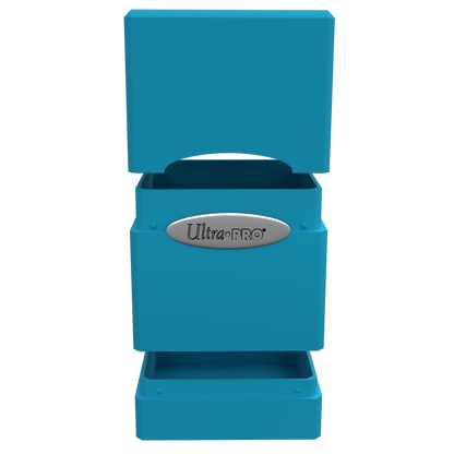 A blue Classic SATIN Tower DECK BOX. Brand: Ultra PRO, Item: Classic SATIN® Tower DECK BOX®