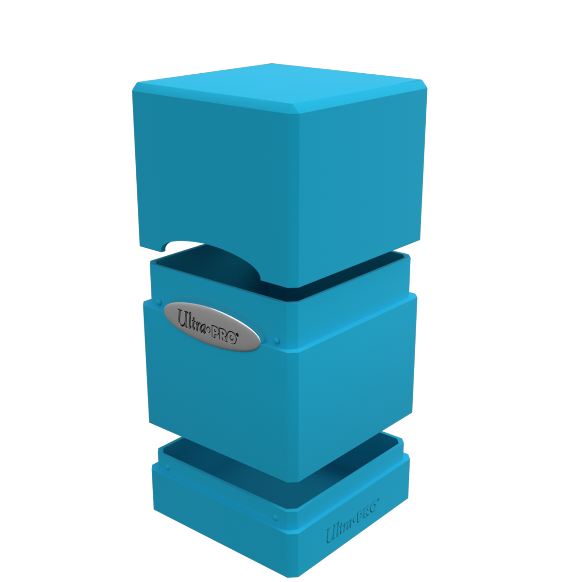 A blue Ultra PRO Classic SATIN Tower DECK BOX. Brand: Ultra PRO, Item: Classic SATIN® Tower DECK BOX®.