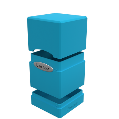 A blue Ultra PRO Classic SATIN Tower DECK BOX. Brand: Ultra PRO, Item: Classic SATIN® Tower DECK BOX®.