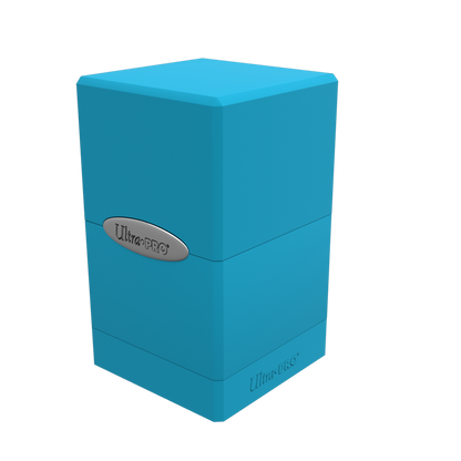 A blue Classic SATIN Tower DECK BOX. Brand: Ultra-PRO, Item: Classic SATIN® Tower DECK BOX®