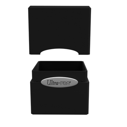 A black Ultra PRO Classic SATIN Cube deck box with its lid removed. Brand: Ultra PRO, Item: Classic SATIN Cube