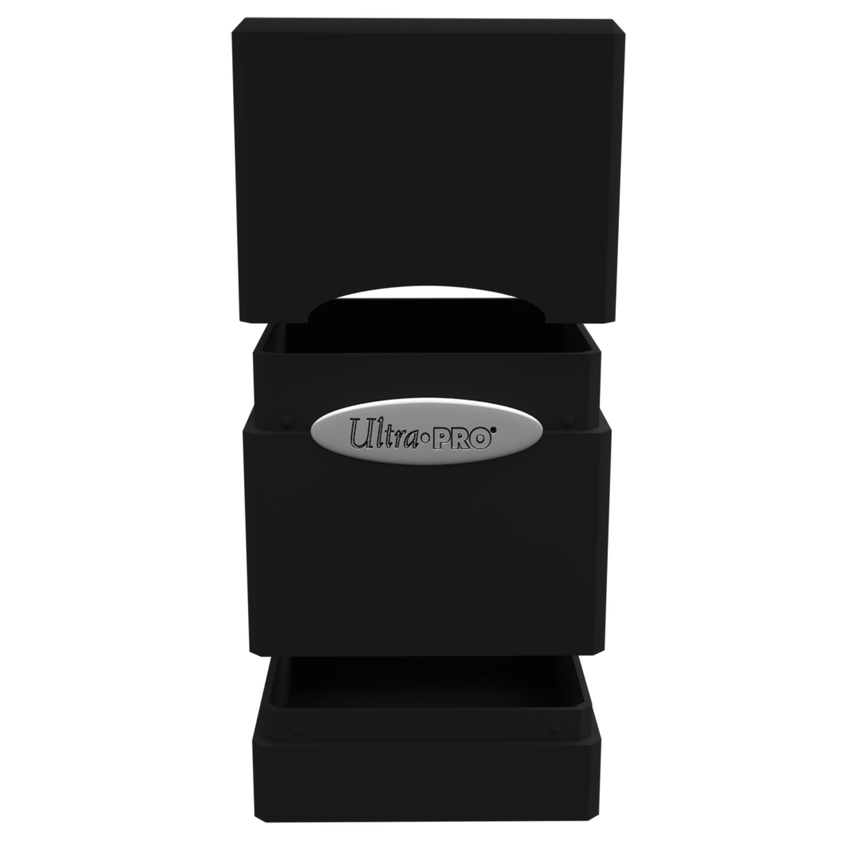 A black Classic SATIN Tower DECK BOX. Brand: Ultra PRO, Item: Classic SATIN Tower DECK BOX