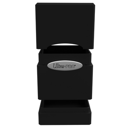 A black Classic SATIN Tower DECK BOX. Brand: Ultra PRO, Item: Classic SATIN Tower DECK BOX