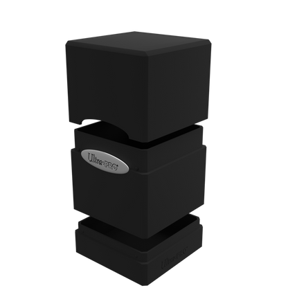 A black Classic SATIN Tower DECK BOX. Brand: Ultra-Pro, Item: Classic SATIN Tower DECK BOX.