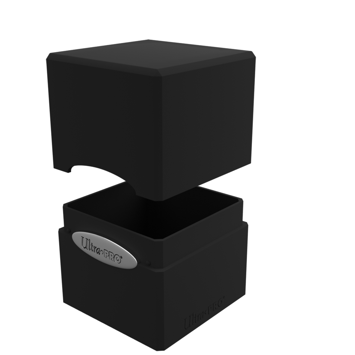 A black Classic SATIN Cube deck box. Brand: Ultra PRO.