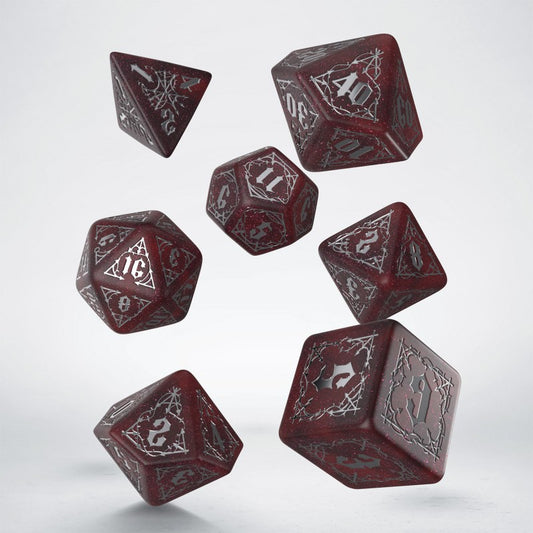 Q-Workshop Bloodsucker Dice Set: Scarlet – shimmering red with silver RPG dice – Flip Tap Win TCG, Saline MI